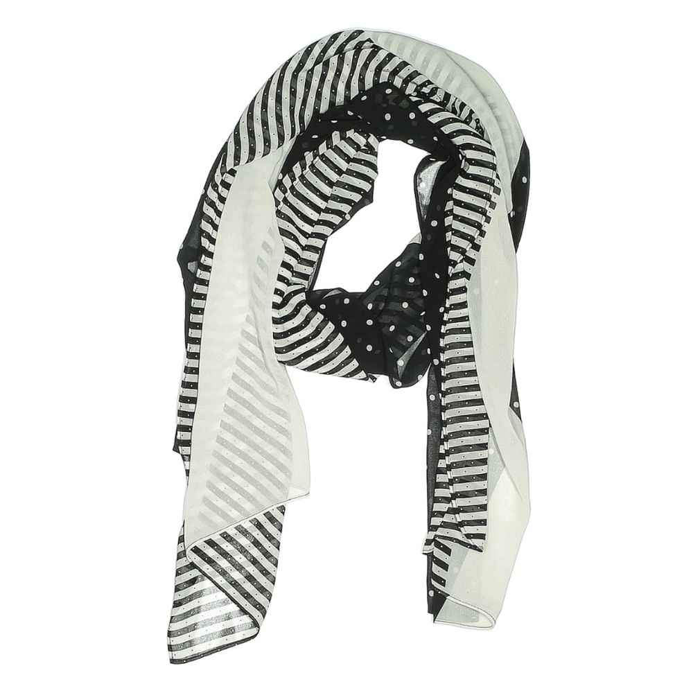 White House Black Market Large Sheer Scarf Black Ivory Polka Dot Striped Pattern